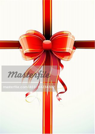 Vector illustration of gift wrapped white paper with a red ribbon and funky bow