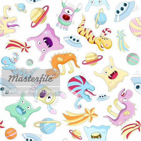 Vector seamless background with aliens and monsters