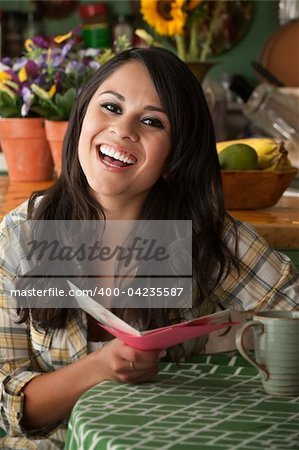Beautiful Latina Woman at Table in Kitchen Funny Card