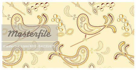 vector henna seamless ornament with birds and berries