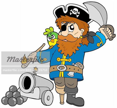 Cartoon pirate with cannon - vector illustration.