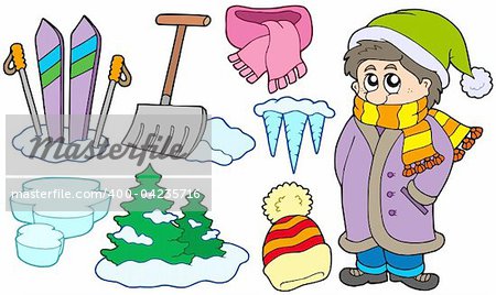 Collection of winter images - vector illustration.