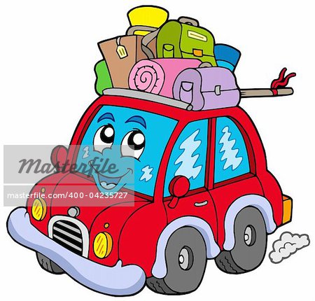 Cute car with baggage - vector illustration.