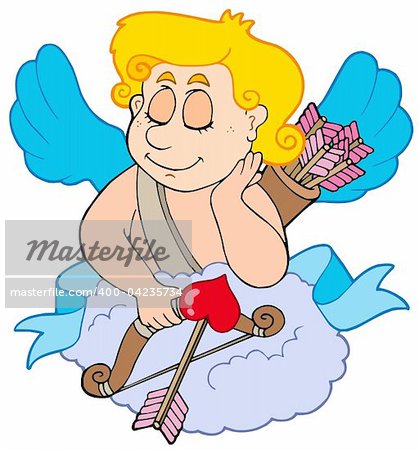 Dreaming Cupid on white background - vector illustration.