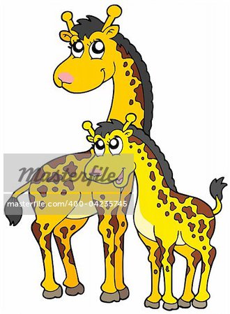 Female and baby giraffes - vector illustration.