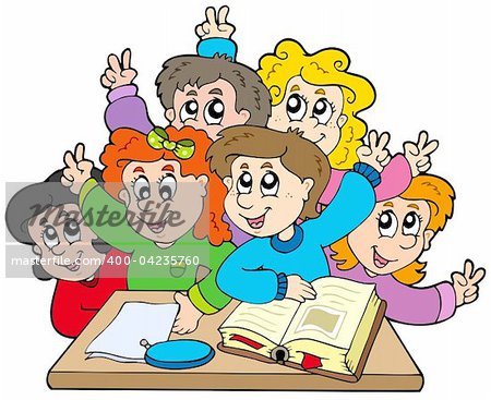 Group of school kids - vector illustration.
