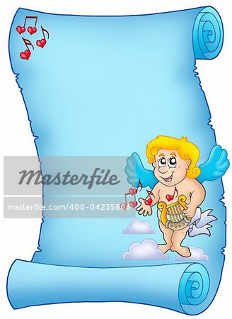 Blue parchment with Cupid 2 - color illustration.