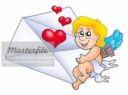 Cupid holding envelope 1 - color illustration.