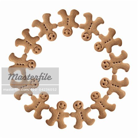 Homemade Gingerbread man cookies isolated on white background