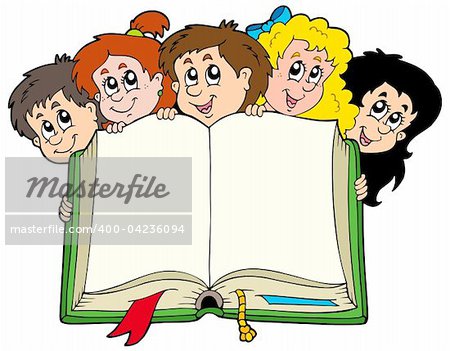 Various kids holding book - vector illustration.