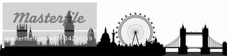 London skyline - Big Ben, London Eye, Tower Bridge, Westminster. This file is vector, can be scaled to any size without loss of quality.