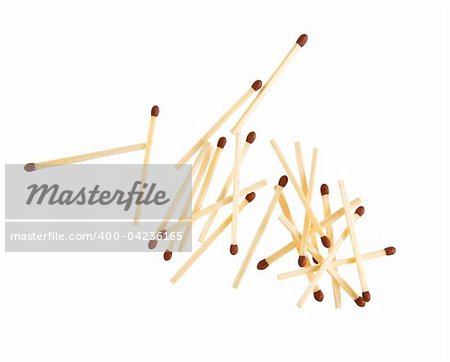 handful of matchsticks isolated on white background