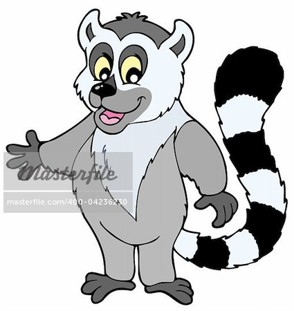 Cartoon lemur on white background - vector illustration.