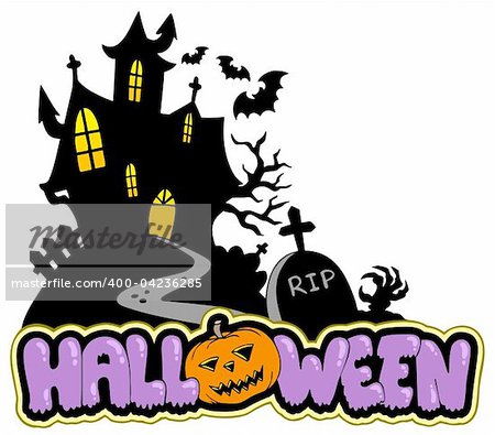 Halloween house with sign 2 - vector illustration.