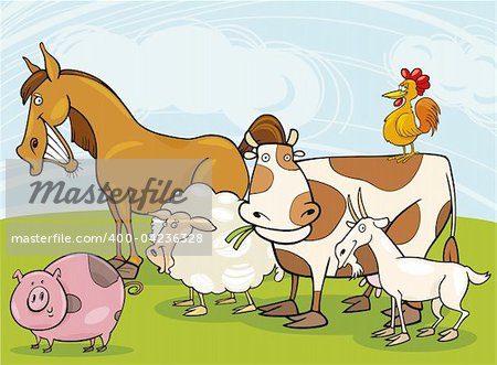 funny farm animals group cartoon illustration