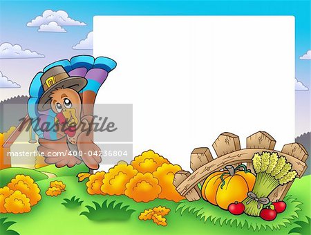 Thanksgiving frame with turkey 1 - color illustration.