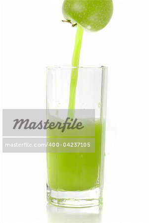 Fresh pouring apple juice isolated on a white background