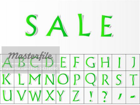 Letters of the alphabet of some crumpled paper with a shadow. EPS 8.  Word- "sale" - sample of use this font.