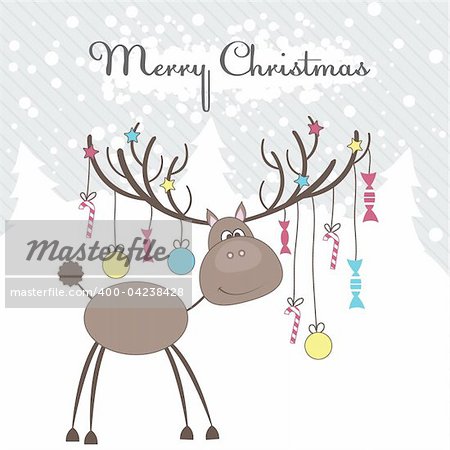 Christmas reindeer with fun gifts. Vector illustration