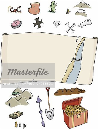 A customizable, comic-style treasure hunter map template with optional items. Fun for all ages.