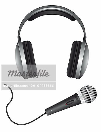 A set of microphones and headphones. Vector illustration. Vector art in Adobe illustrator EPS format, compressed in a zip file. The different graphics are all on separate layers so they can easily be moved or edited individually. The document can be scaled to any size without loss of quality.