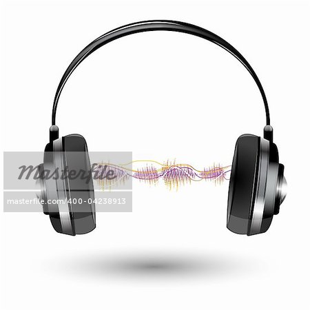 illustration of headphone with sound wave on white background