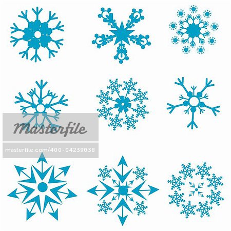 illustration of shapes of snowflakes on white background