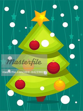 Cartoon Christmas tree card, vector illustration