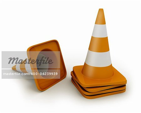 Few road cones isolated on white background