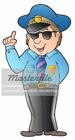 Cartoon advising policeman - vector illustration.