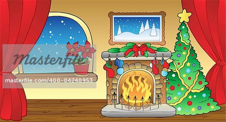 Christmas card with fireplace 2 - vector illustration.