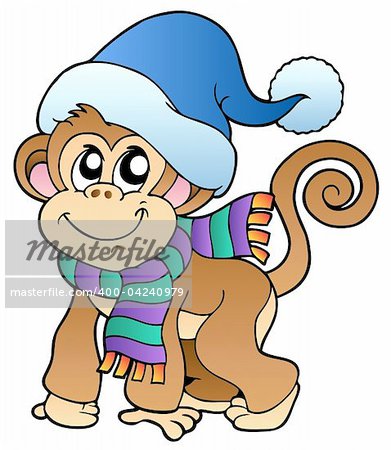 Cute monkey in winter clothes - vector illustration.