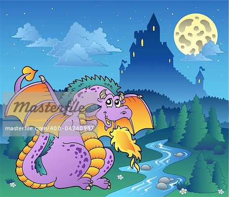 Fairy tale image with dragon 3 - vector illustration.