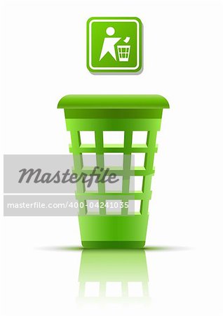 green garbage basket with indicator vector illustration isolated on white background