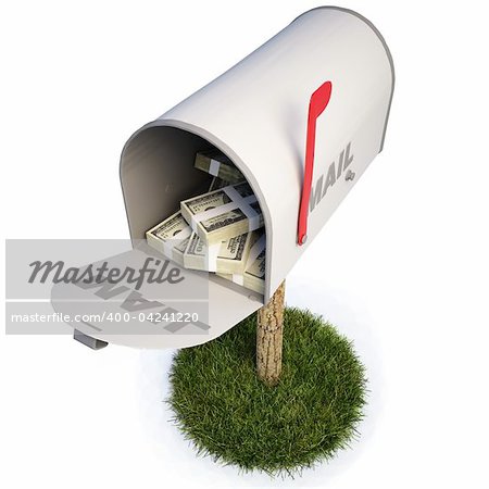 mailbox with a raised flag. with clipping path.