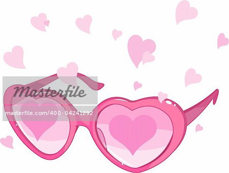Illustration of Valentine pink glasses with hearts