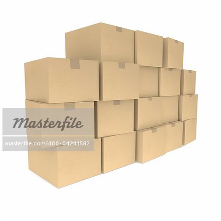 Piles of cardboard boxes  - isolated on white background