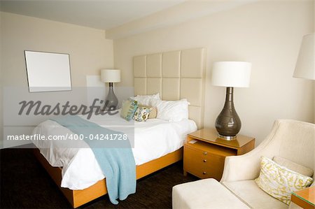 Double bed in the modern interior room