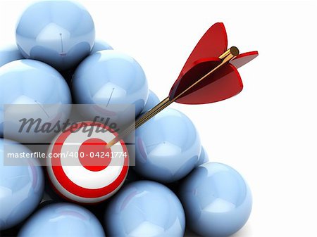 abstract 3d illustration of balls with one target and arrow