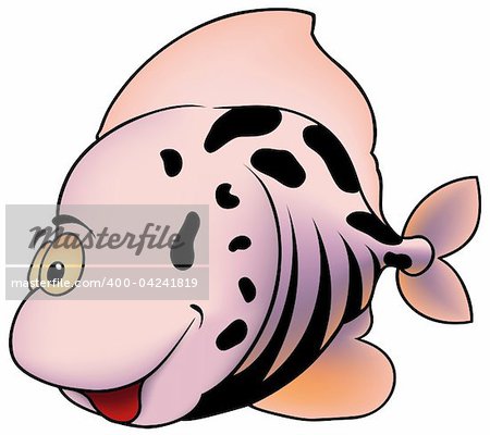 Pink Spotted Fish - colored cartoon illustration, vector