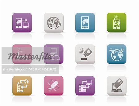 communication, computer and mobile phone icons - vector icon set