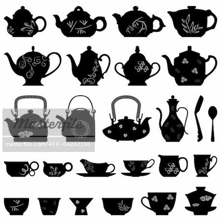 A set of teapots in vector.