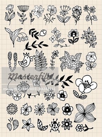 Set of black flower design elements