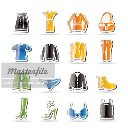 Simple Clothing and Dress Icons - Vector Icon Set