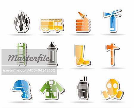 Simple fire-brigade and fireman equipment icon - vector icon set