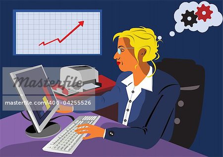 Vector illustration of a young women with computer