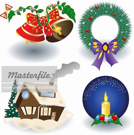 Vector illustration of different colored Christmas elements.
