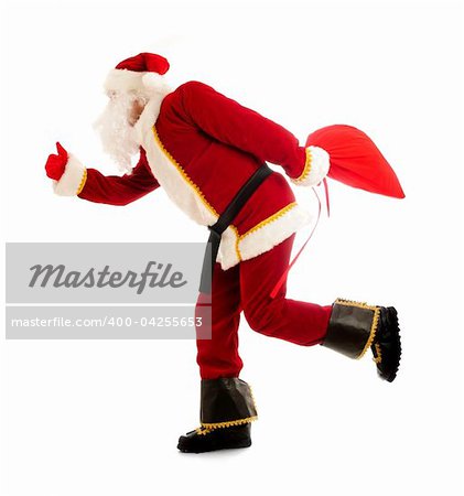 Running Santa isolated over white