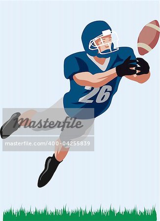 An illustration of an American footballer with ball. Vector