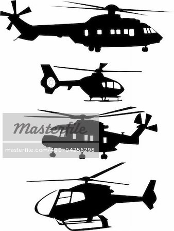 collection of helicopters silhouettes - vector